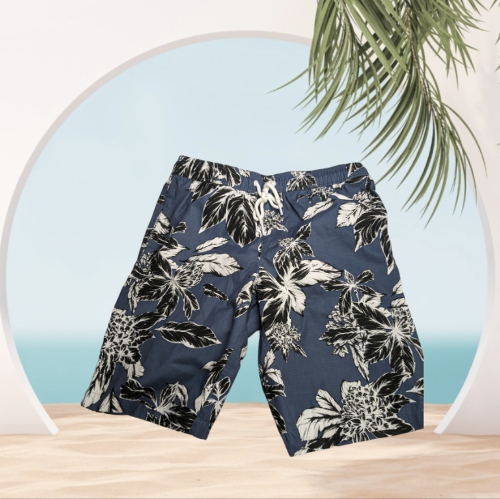 Nwt mens goodthreads blue tropical swim trunks M